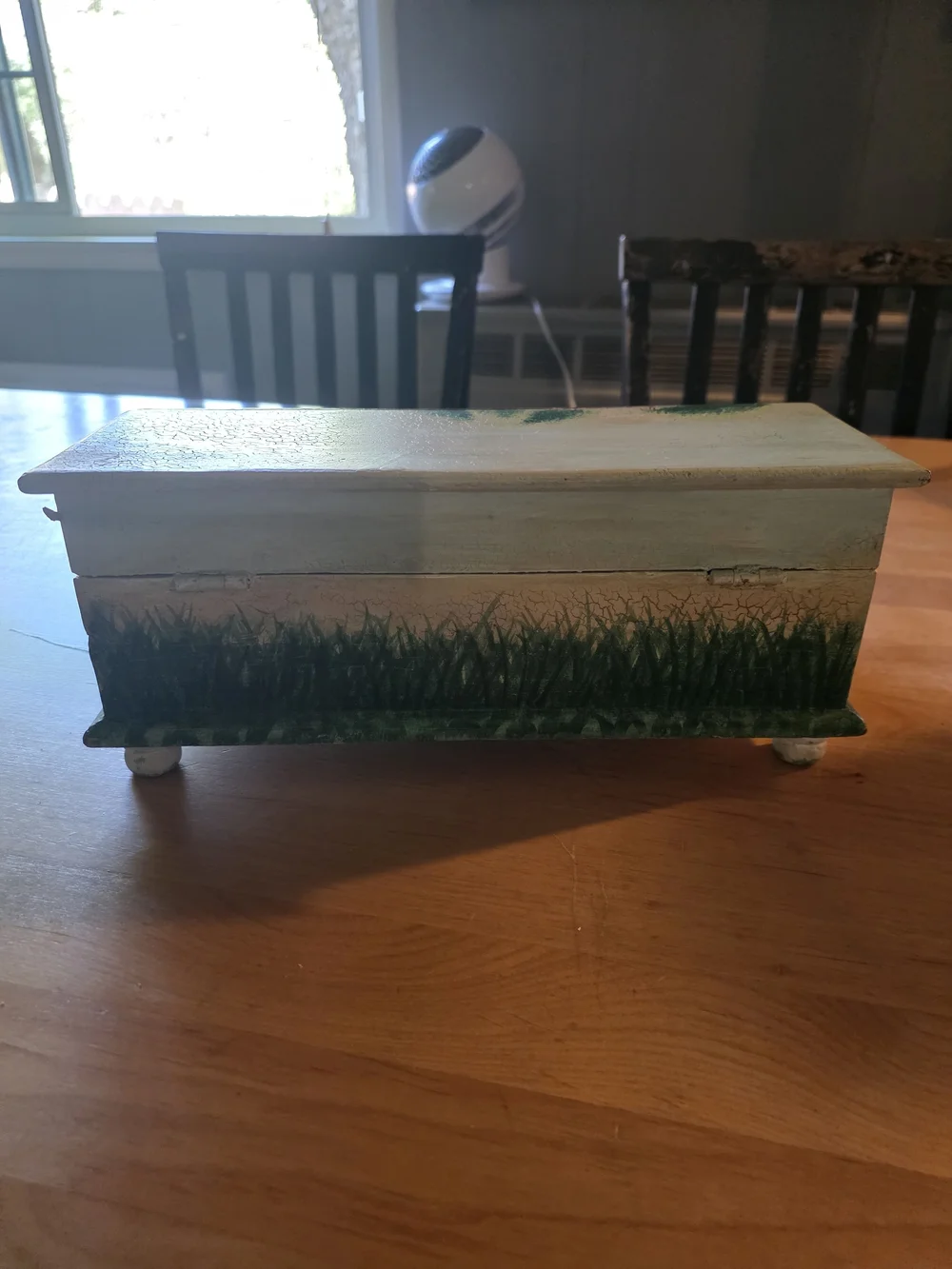 Vintage Hand-Painted Garden Motif Jewelry Box